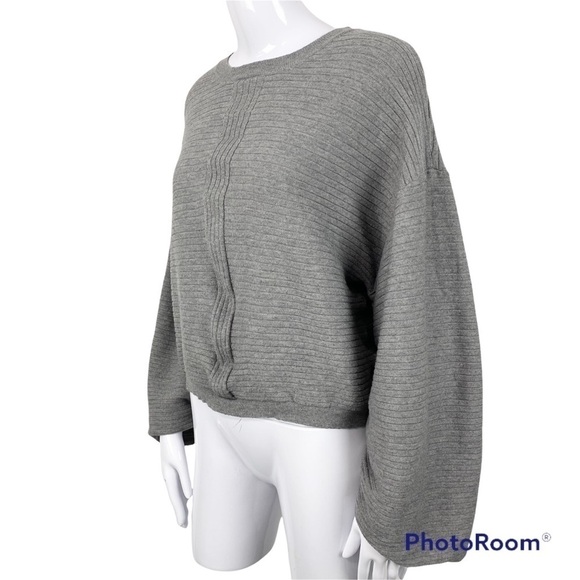 Rag Poets The Lena Crewneck Balloon Sleeve Cropped Sweater Gray size Large - Picture 4 of 7